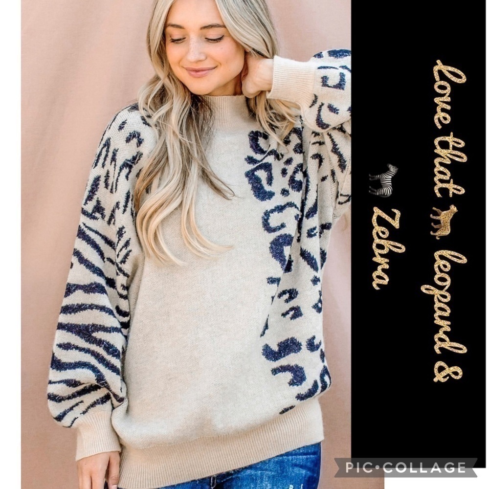SALE!! Wild Thang! Cream Sweater w/Leopard & Zebra Print